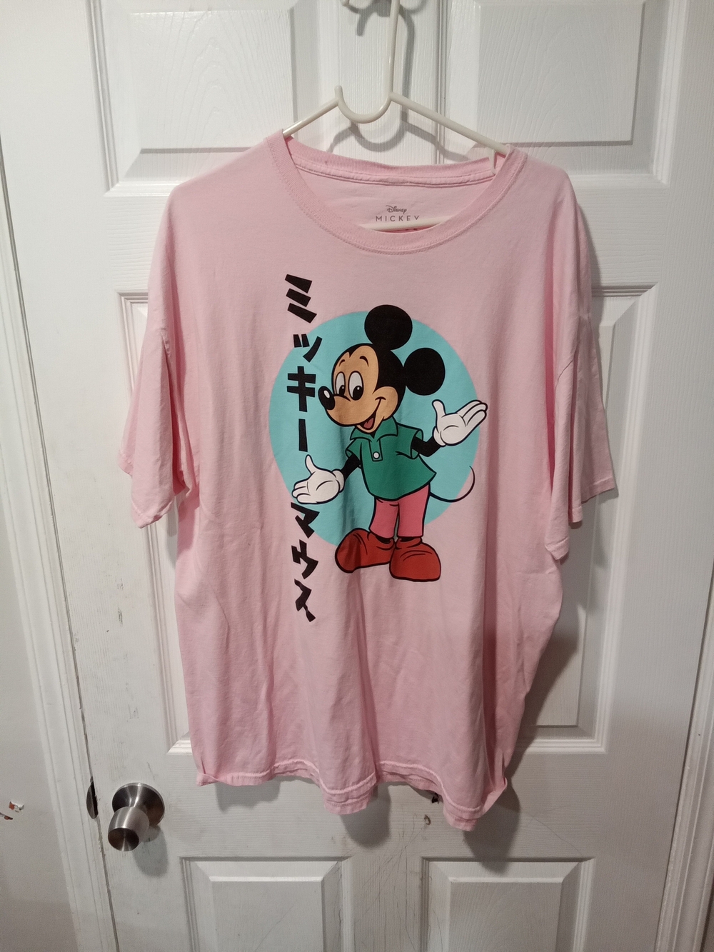 Disney Pink Mickey Mouse Graphic Tee with Aqua Backdrop